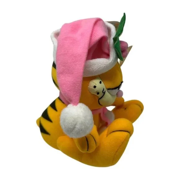 Garfield Pink Christmas Holiday Plush Toy With Santa Hat & Scarf Window Cling - Picture 3 of 16